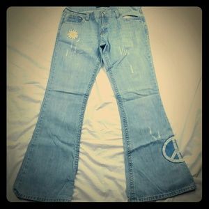 Revolt Jeans Bell Flare Peace Butterfly dandelion